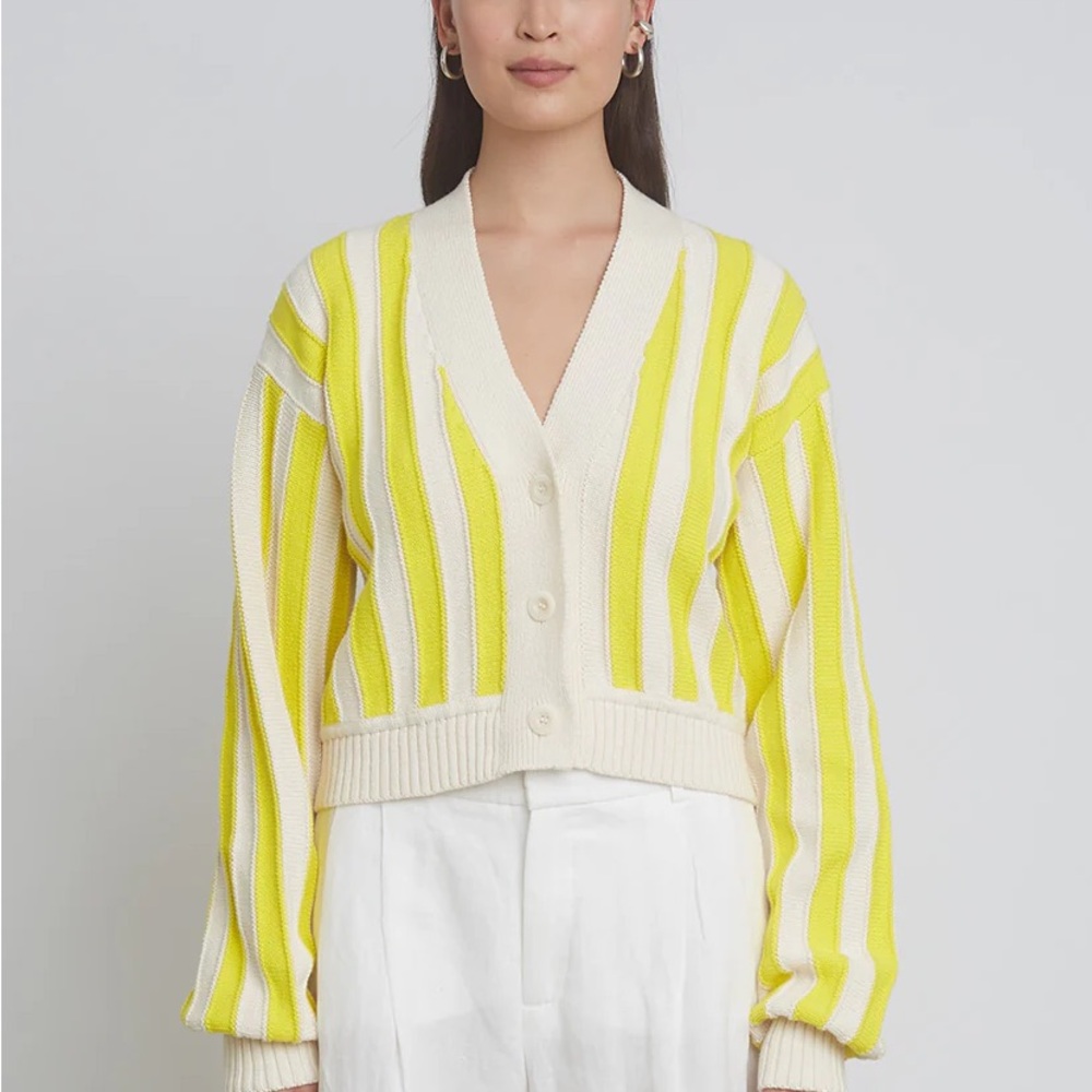 Eleven Six Ayla cotton cropped cardigan yellow cream stripe size extra small
